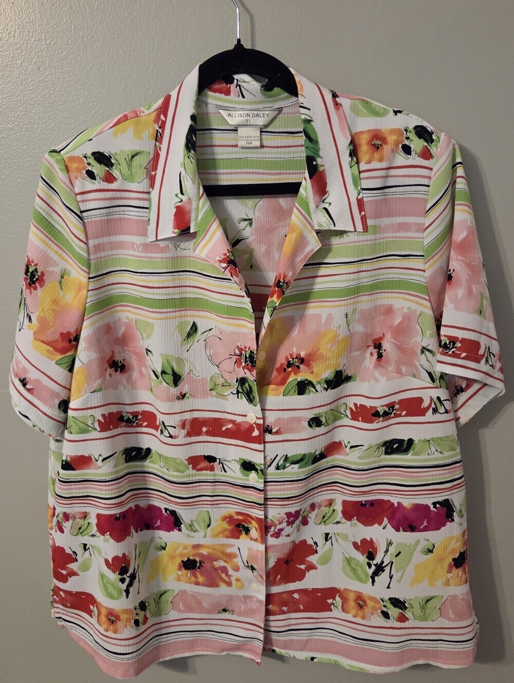 Vintage Allison Daley Plus Size Womens White Floral Button Front Blouse Sz 18W